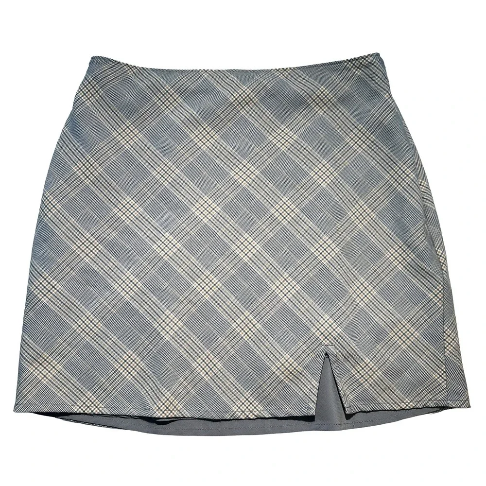 ABERCROMBIE & FITCH Y2K Plaid Mini Skirt • Medium • gray, tan, white - Picture 7 of 7